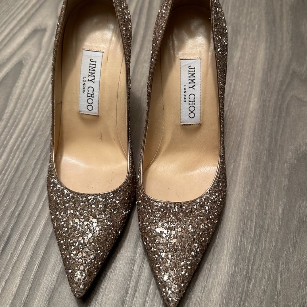 Jimmy Choo Gold Course Glitter Romy Pump